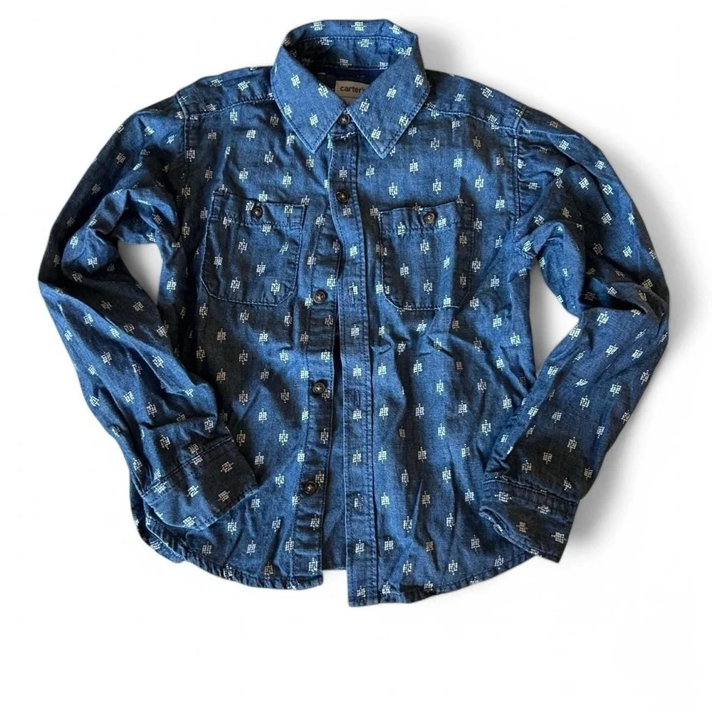 Like New Carter’s 100% Cotton Chambray Button-Down Shirt 4T Boys - Fun Design